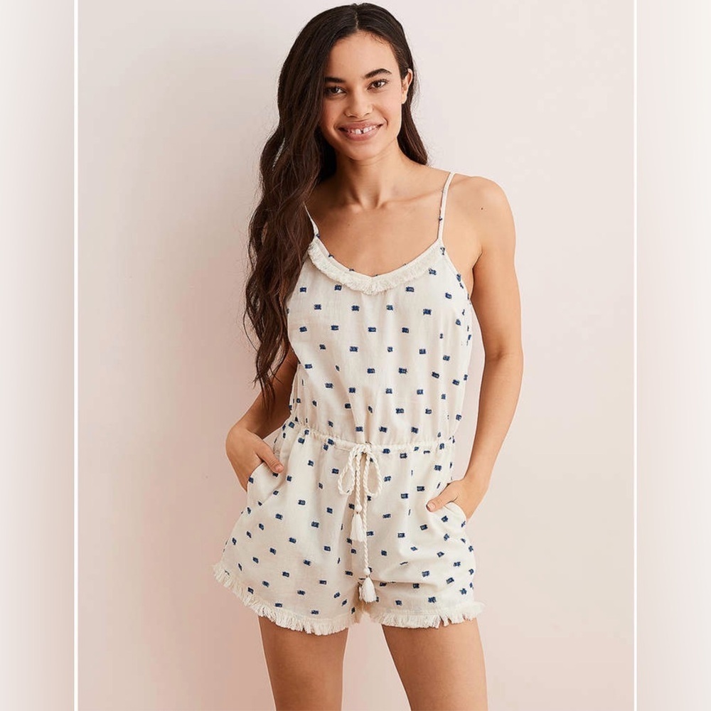 Aerie Cream Jumpsuit with Navy Pattern - Picture 1 of 8